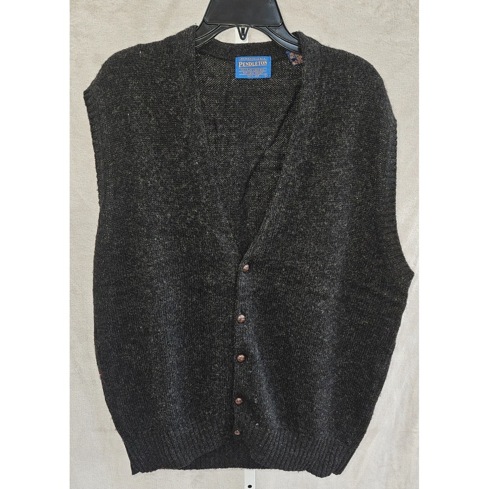 Vintage Pendleton Mens Cardigan Vest L Gray Shetland Wool Button Up Sweater MINT